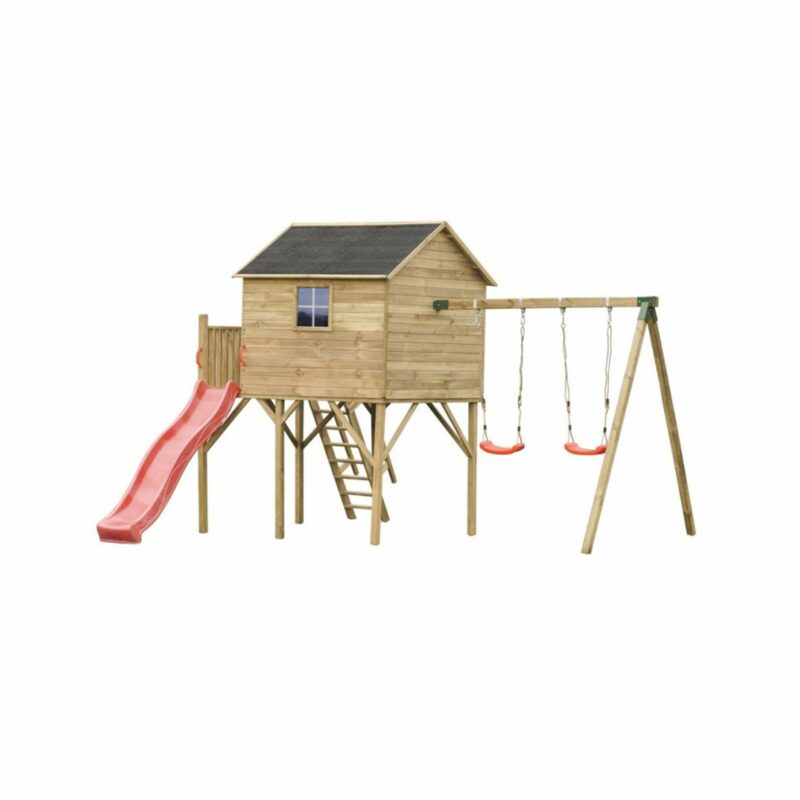 Koka spēļu namiņš bērniem “Lielais stārķis” + šūpoļu D modulis