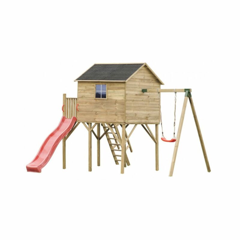 Koka spēļu namiņš bērniem “Lielais stārķis” + šūpoļu C modulis