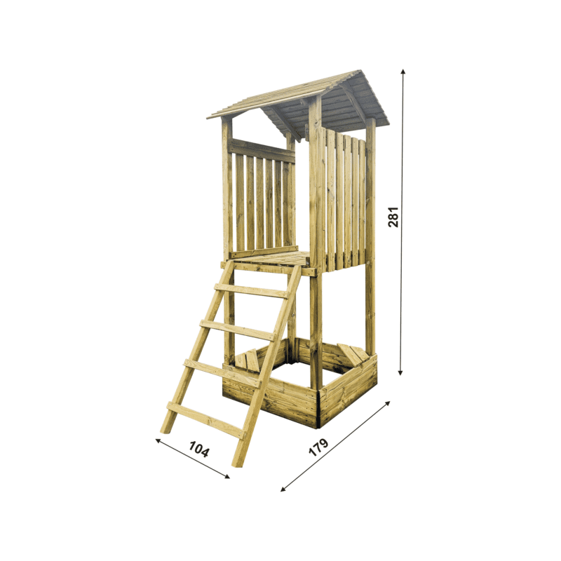 Koka tornis ar jumtu – bērnu rotaļlaukuma B modulis