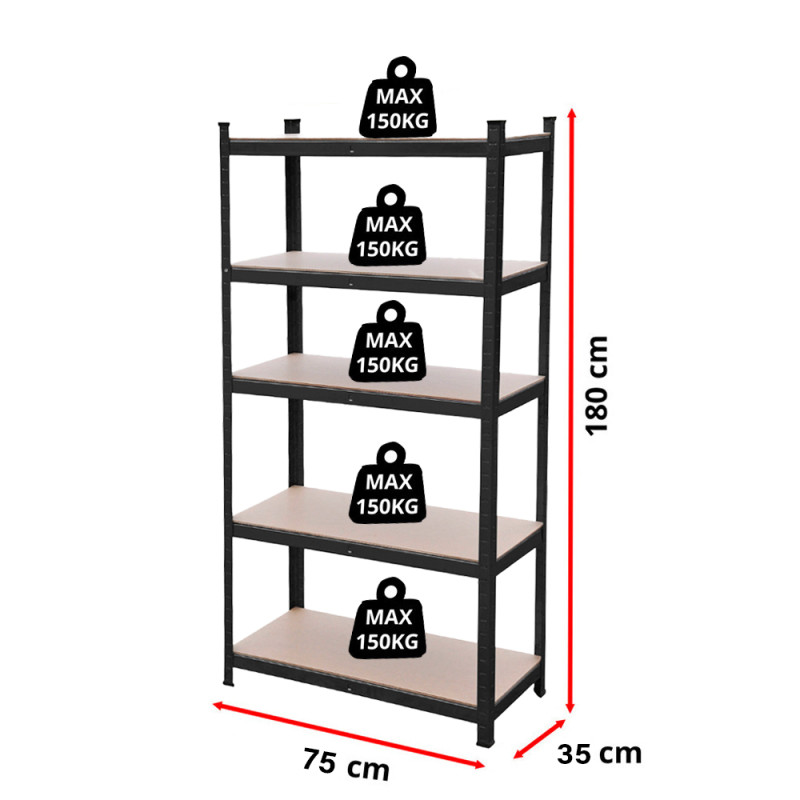 Metāla plaukts – stelāža, 180x75x35 cm, 150kg