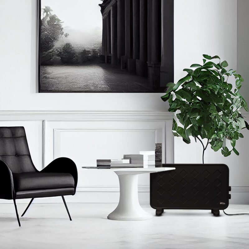 Elektriskais konvekcijas sildītājs 2000 W ar ventilatoru - melns