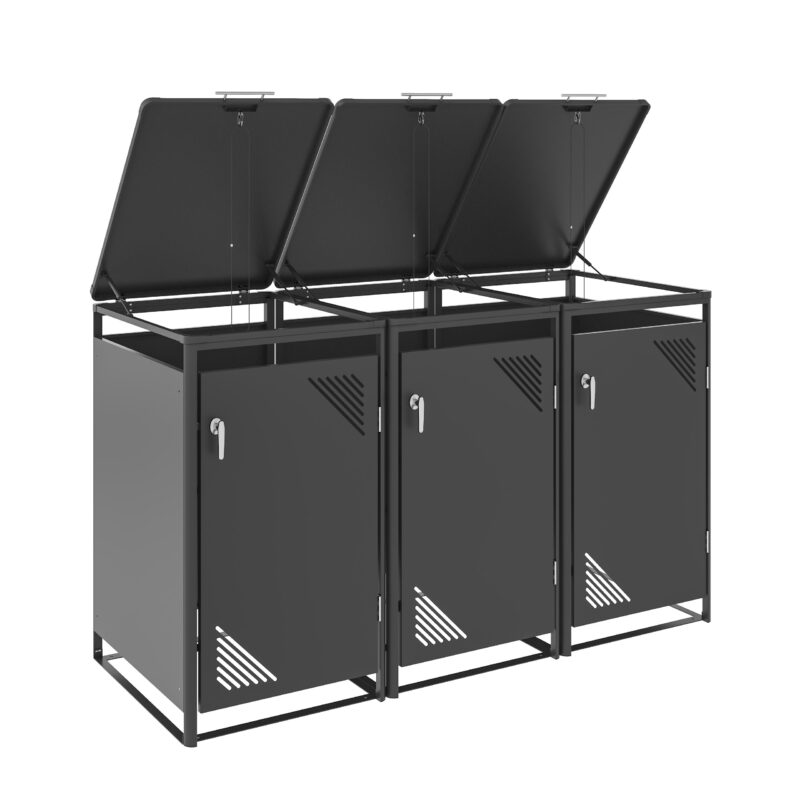 Metāla trīsvietīga atkritumu konteineru nojume,, MBB03-3A, antracīts