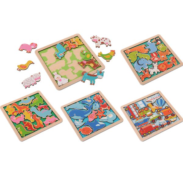 Daudzkrāsains koka puzļu komplekts Daudzkrāsains koka puzļu komplekts, 5 gab.